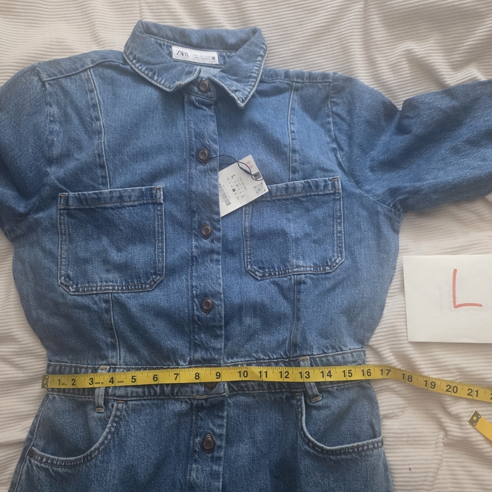 Zara Z1975 Women's Long Denim Dress 100% Cotton Mid-blue Nwt !! - Picture 6 of 15